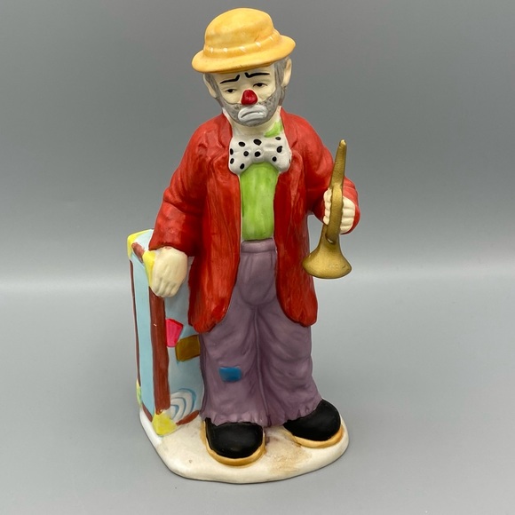 Emmett Kelly Clown Figurine Flambro 9790F Holding Horn Trunk 7 Inch Original Box - Picture 4 of 7